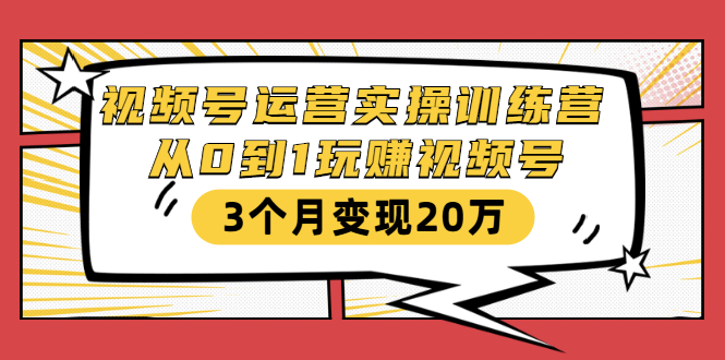 视频号运营实操训练营：从0到1玩赚视频号，3个月变现20万-第一资源库