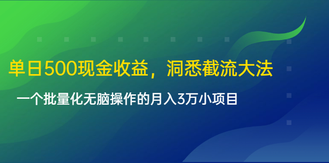 单日500现金收益，洞悉截流大法，一个批量化无脑操作的月入3万小项目-第一资源库