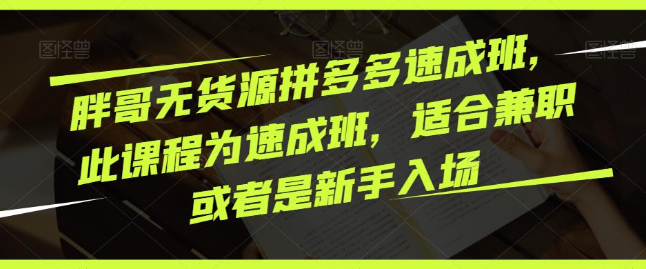 胖哥无货源拼多多速成班，此课程为速成班，适合兼职或者是新手入场-第一资源库