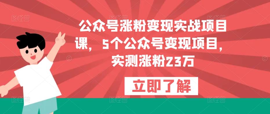 公众号涨粉变现实战项目课，5个公众号变现项目，实测涨粉23万-第一资源库