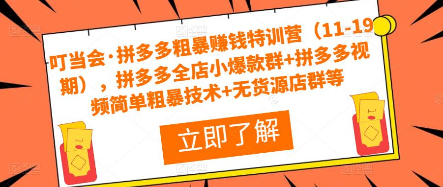 叮当会·拼多多粗暴赚钱特训营（11-19期），拼多多全店小爆款群+拼多多视频简单粗暴技术+无货源店群等-第一资源库