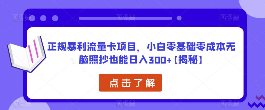 正规暴利流量卡项目，小白零基础零成本无脑照抄也能日入300+【揭秘】-第一资源库