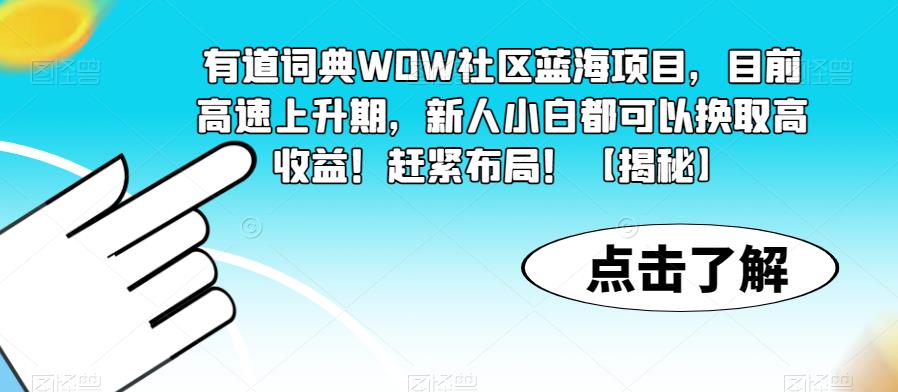 有道词典WOW社区蓝海项目，目前高速上升期，新人小白都可以换取高收益！赶紧布局！【揭秘】-第一资源库