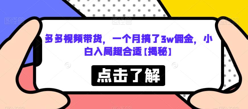 多多视频带货，一个月搞了3w佣金，小白入局超合适【揭秘】-第一资源库