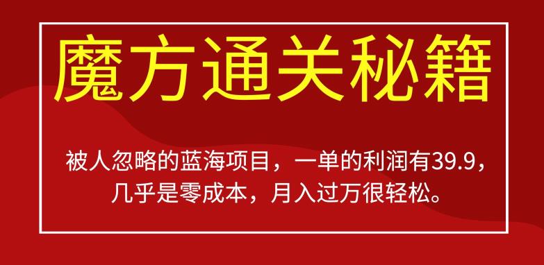 被人忽略的蓝海项目，魔方通关秘籍，一单的利润有39.9，几乎是零成本，月入过万很轻松【揭秘】-第一资源库