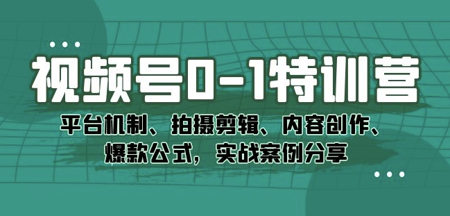 视频号0-1特训营：平台机制、拍摄剪辑、内容创作、爆款公式，实战案例分享-第一资源库