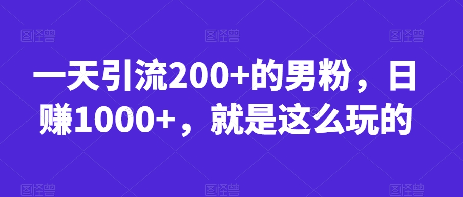 一天引流200+的男粉，日赚1000+，就是这么玩的【揭秘】-第一资源库