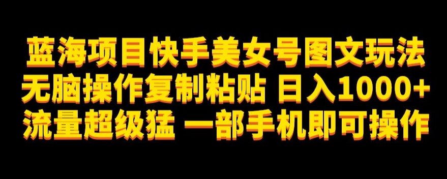 蓝海项目快手美女号图文玩法，无脑操作复制粘贴，日入1000+流量超级猛一部手机即可操作【揭秘】-第一资源库