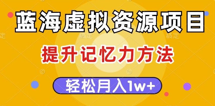 蓝海虚拟资源项目，提升记忆力方法，多种变现方式，轻松月入1w+【揭秘】-第一资源库