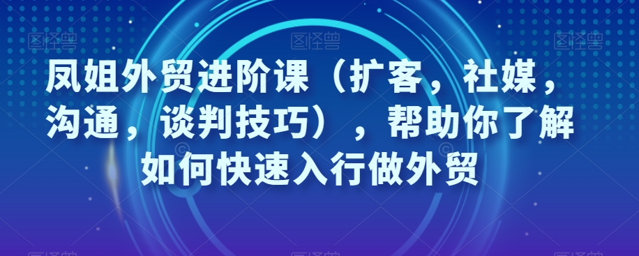 凤姐外贸进阶课（扩客，社媒，沟通，谈判技巧），帮助你了解如何快速入行做外贸-第一资源库