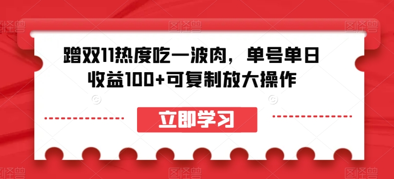 蹭双11热度吃一波肉，单号单日收益100+可复制放大操作【揭秘】-第一资源库