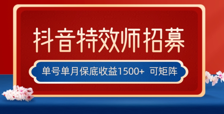 全网首发抖音特效师最新玩法，单号保底收益1500+，可多账号操作，每天操作十分钟【揭秘】-第一资源库