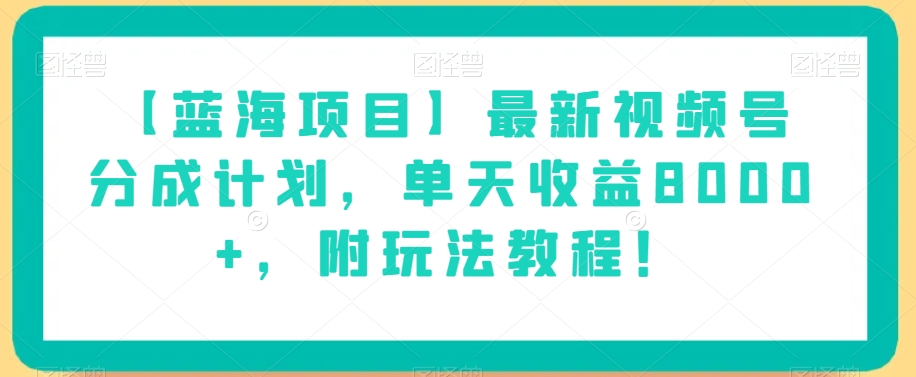 【蓝海项目】最新视频号分成计划，单天收益8000+，附玩法教程！-第一资源库