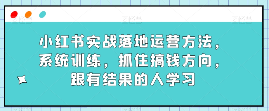 小红书实战落地运营方法，系统训练，抓住搞钱方向，跟有结果的人学习-第一资源库