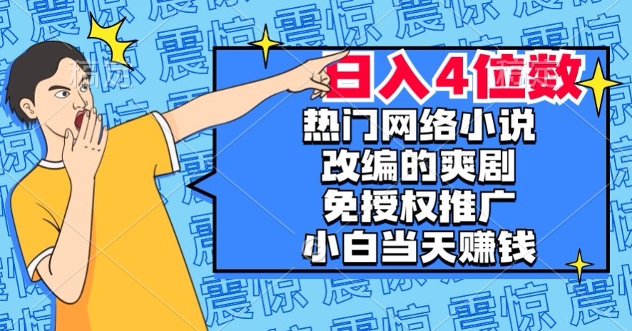 热门网络小说改编的爽剧，免授权推广，新人当天就能赚钱，日入4位数【揭秘】-第一资源库