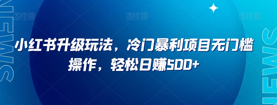 小红书升级玩法，冷门暴利项目无门槛操作，轻松日赚500+【揭秘】-第一资源库