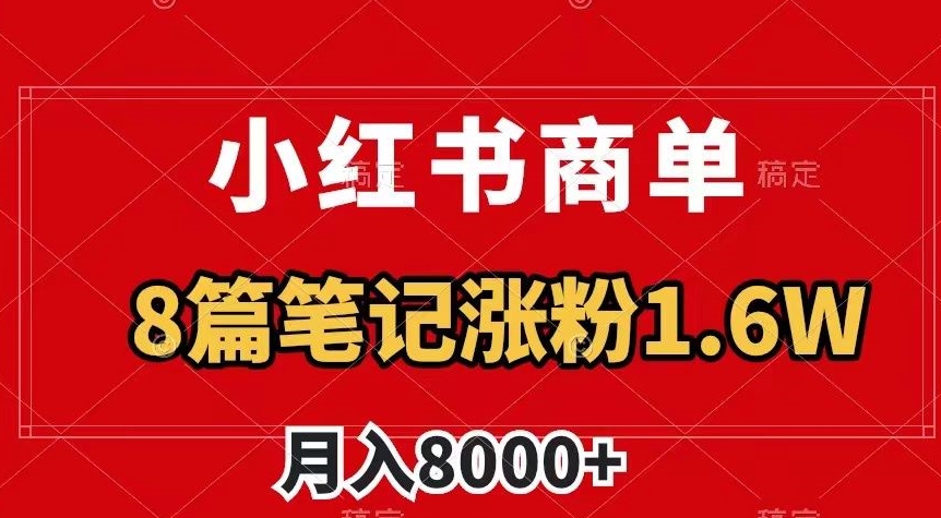 小红书商单最新玩法，8篇笔记涨粉1.6w，作品制作简单，月入8000+【揭秘】-第一资源库