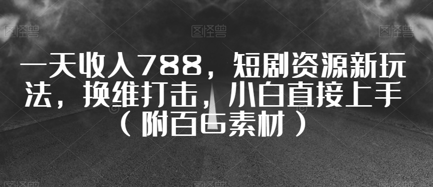 一天收入788，短剧资源新玩法，换维打击，小白直接上手（附百G素材）【揭秘】-第一资源库