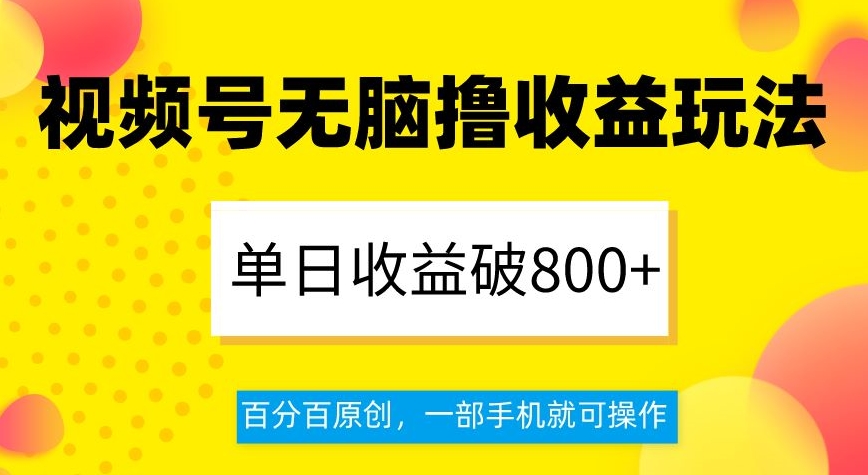 视频号无脑撸收益玩法，单日收益破800+，百分百原创，一部手机就可操作【揭秘】-第一资源库