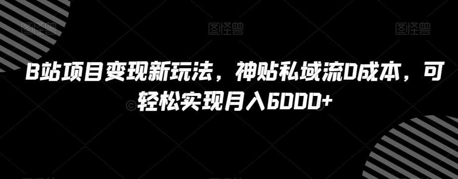 B站项目变现新玩法，神贴私域流0成本，可轻松实现月入6000+【揭秘】-第一资源库