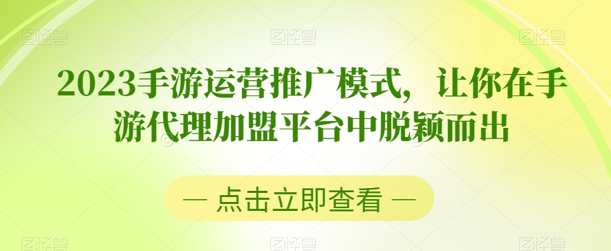 2023手游运营推广模式，让你在手游代理加盟平台中脱颖而出-第一资源库