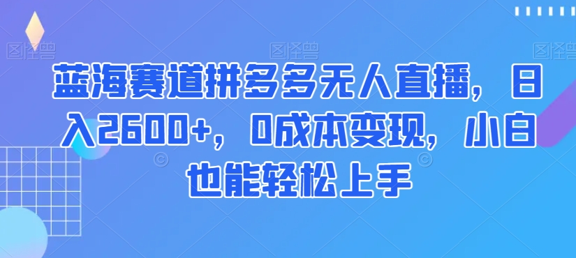 蓝海赛道拼多多无人直播，日入2600+，0成本变现，小白也能轻松上手【揭秘】-第一资源库