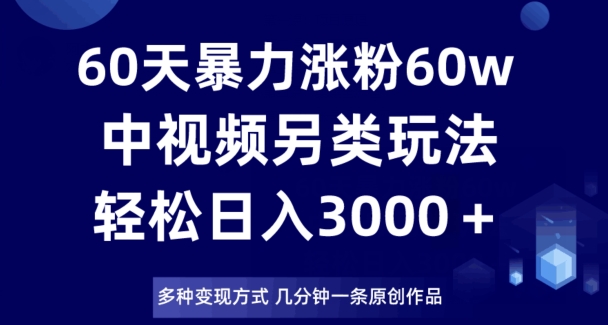 60天暴力涨粉60W，中视频另类玩法，日入3000＋，几分钟一条原创作品多种变现方式-第一资源库