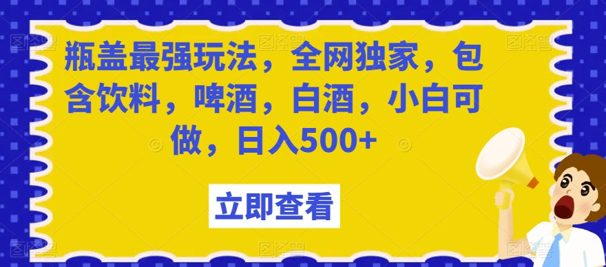 瓶盖最强玩法，全网独家，包含饮料，啤酒，白酒，小白可做，日入500+【揭秘】-第一资源库