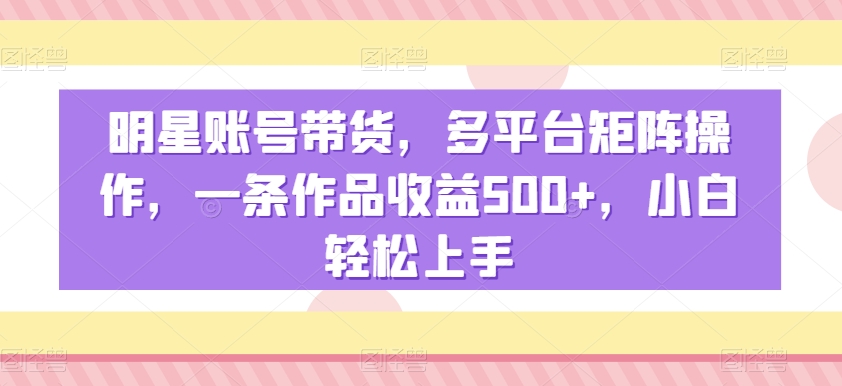 明星账号带货，多平台矩阵操作，一条作品收益500+，小白轻松上手【揭秘】-第一资源库