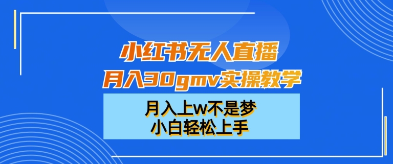 小红书无人直播月入30gmv实操教学，月入上w不是梦，小白轻松上手【揭秘】-第一资源库