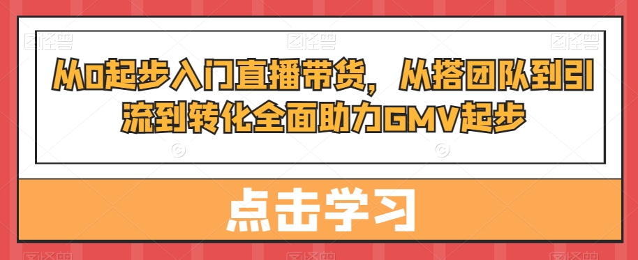 从0起步入门直播带货，​从搭团队到引流到转化全面助力GMV起步-第一资源库