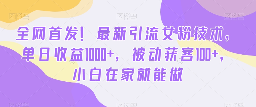 全网首发！最新引流女粉技术，单日收益1000+，被动获客100+，小白在家就能做【揭秘】-第一资源库