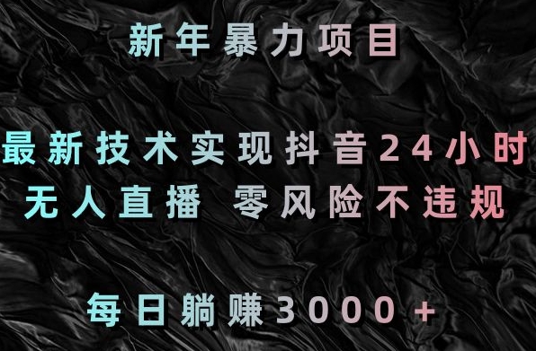 新年暴力项目，最新技术实现抖音24小时无人直播，零风险不违规，每日躺赚3000＋【揭秘】-第一资源库