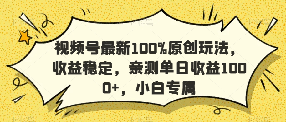 视频号最新100%原创玩法，收益稳定，亲测单日收益1000+，小白专属【揭秘】-第一资源库