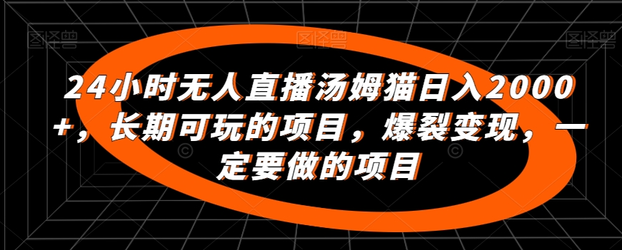 24小时无人直播汤姆猫日入2000+，长期可玩的项目，爆裂变现，一定要做的项目【揭秘】-第一资源库