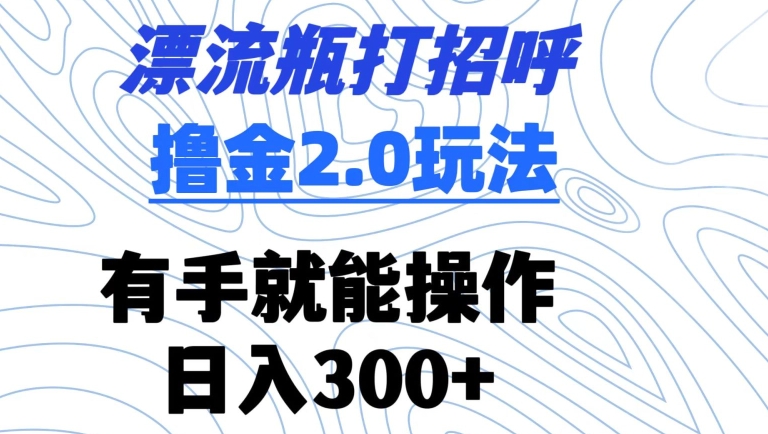 漂流瓶打招呼撸金2.0玩法，有手就能做，日入300+【揭秘】-第一资源库