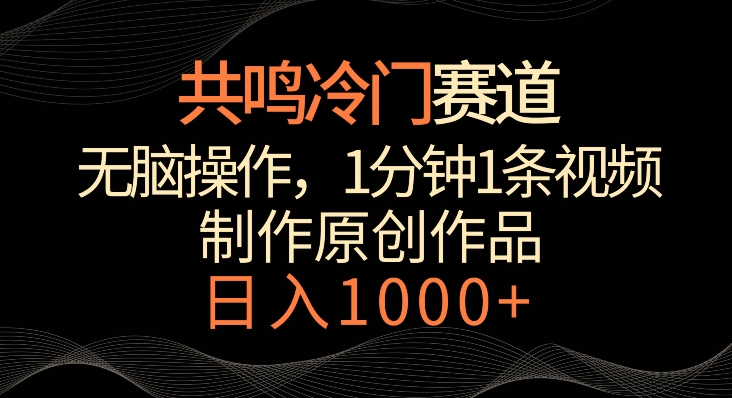 共鸣冷门赛道，无脑操作，一分钟一条视频，日入1000+【揭秘】-第一资源库