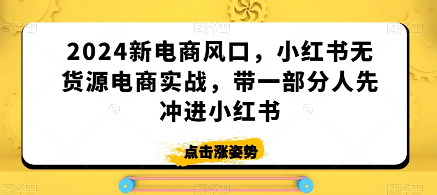 2024新电商风口，小红书无货源电商实战，带一部分人先冲进小红书-第一资源库