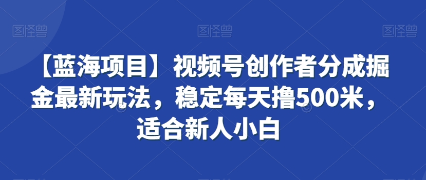 【蓝海项目】视频号创作者分成掘金最新玩法，稳定每天撸500米，适合新人小白【揭秘】-第一资源库