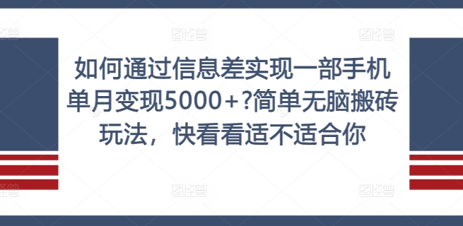 如何通过信息差实现一部手机单月变现5000+?简单无脑搬砖玩法，快看看适不适合你【揭秘】-第一资源库