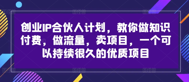 创业IP合伙人计划，教你做知识付费，做流量，卖项目，一个可以持续很久的优质项目-第一资源库